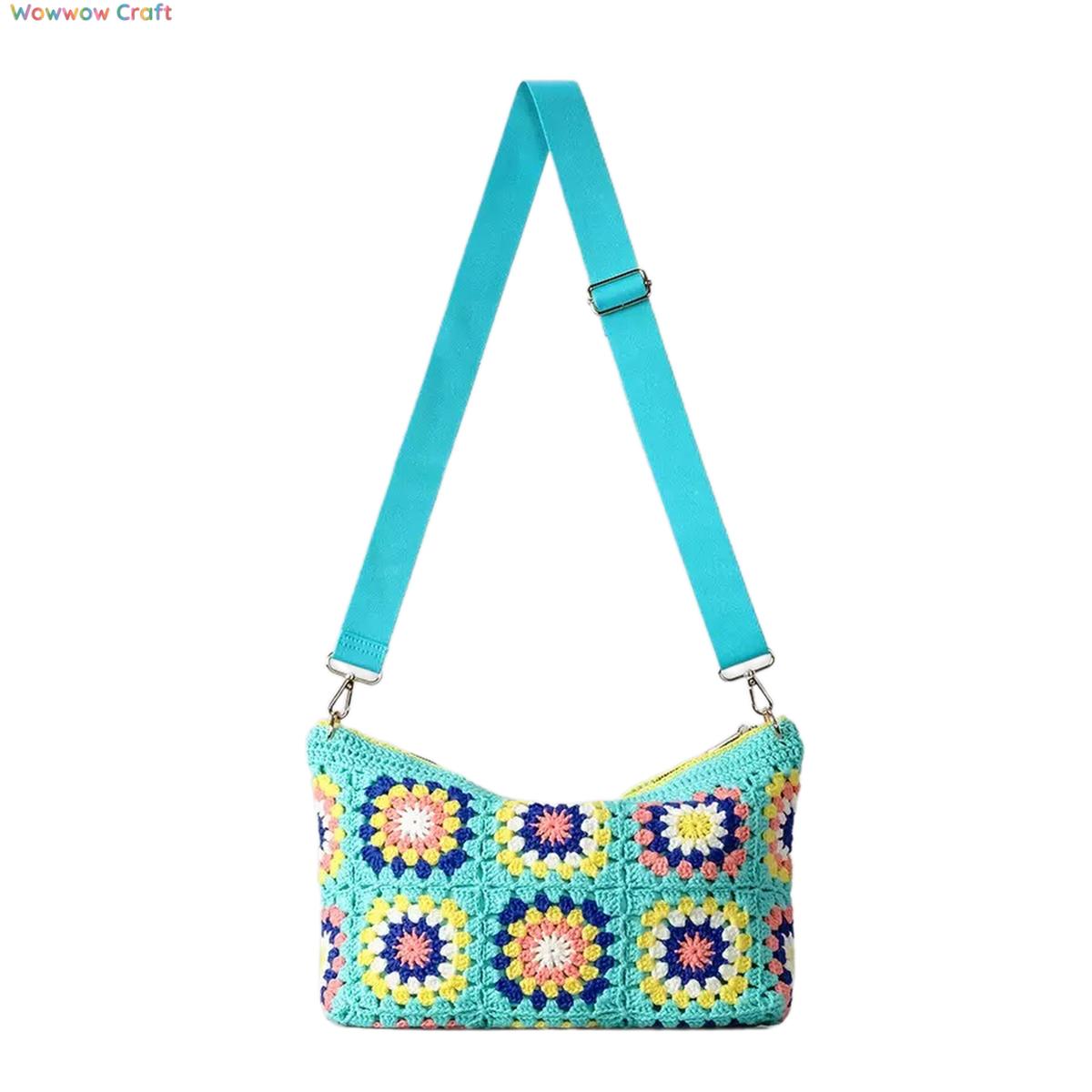 Shoulder Bags,Crossbodies,Crochet Bags,Crochet Granny Square Flower Block Crossbody Bag - Crocheted Shoulder Bag